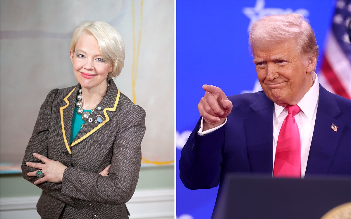 National Portrait Gallery director Kim Sajet (left) and US President Donald Trump (right) Sajet: photo by Wendy Concannon, courtesy Smithsonian Institution. Trump: photo by Gage Skidmore, via Flickr