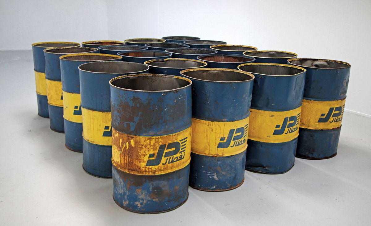 20 Naftal Oil Barrels form part of Ourahmane's installation The Third Choir (2015) The artist.; CZ-5HE Radio Transmitter; Dublin