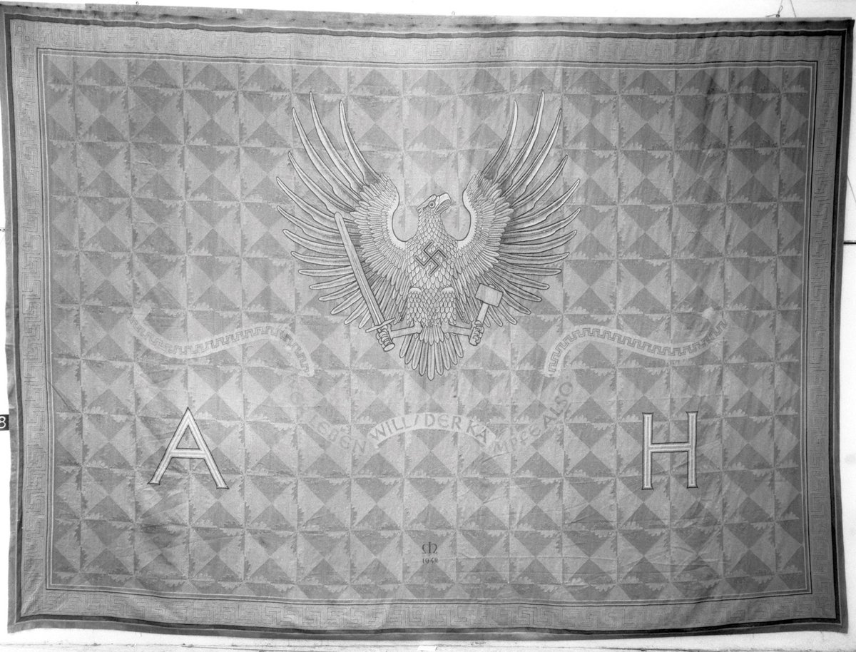 The 5m-high tapestry contains a Nazi slogan from Hitler’s Mein Kampf © National Grand Palais Museums and Louvre Museum, Objets d’art Department