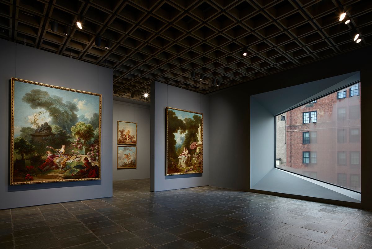 Four panels of Fragonard's 1771-72 The Progress of Love series at the Frick Madison The Frick Collection; photo: Joe Coscia