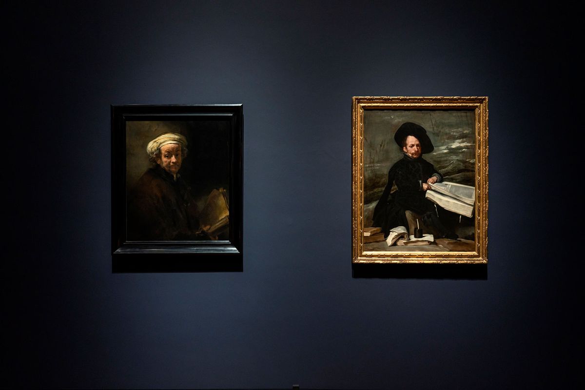 Rembrandt’s Self-Portrait as the Apostle Paul (1661) and Velázquez’s Buffoon with Books (around 1640) © Olivier Middendorp