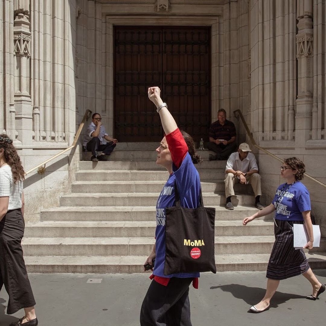 Unionised staff led a protest at MoMA on 6 August @momalocal2110 via Instagram