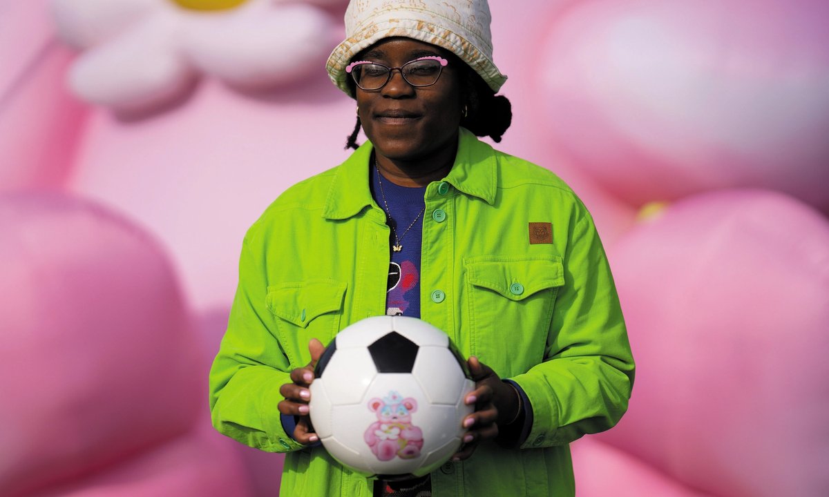 Artist and the native soccer membership assist fairgoers with soccer abilities at Frieze Los Angeles Artist and the native soccer membership assist fairgoers with soccer abilities at Frieze Los Angeles