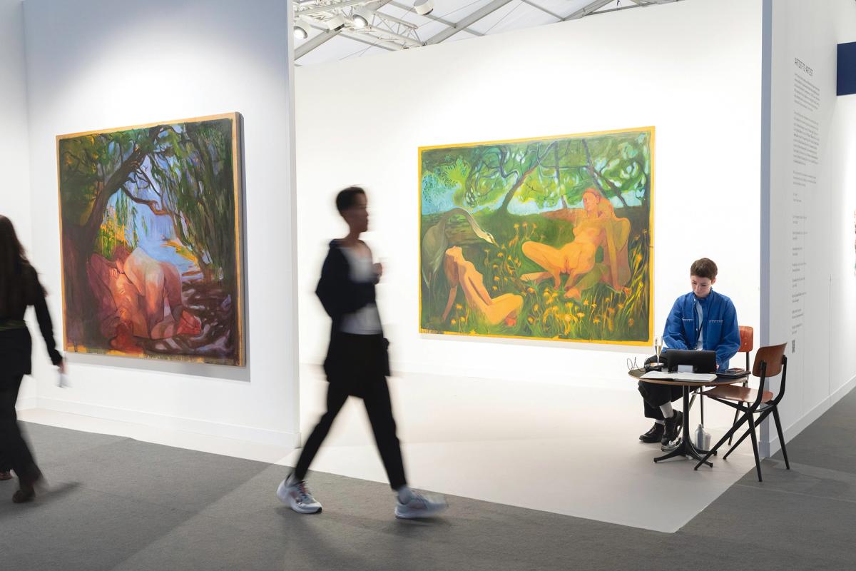 Vanessa Raw’s paintings, on show in the Artist to Artist section, use explicit images of women in sylvan settings, with allegorical animals Photo: © David Owen