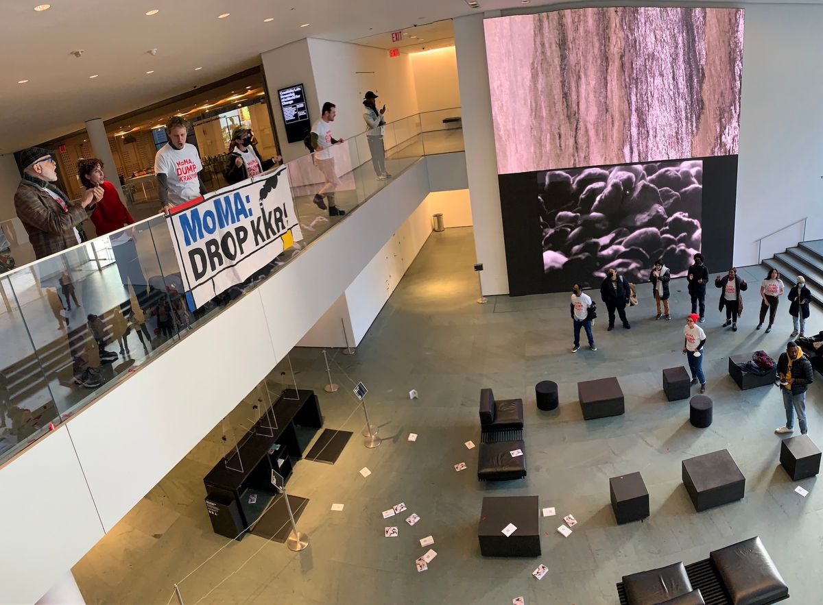 Protesters at the Museum of Modern Art call for the removal of board chair Marie-Josée Kravis over her and her husband's ties to the fossil-fuel industry Benjamin Sutton