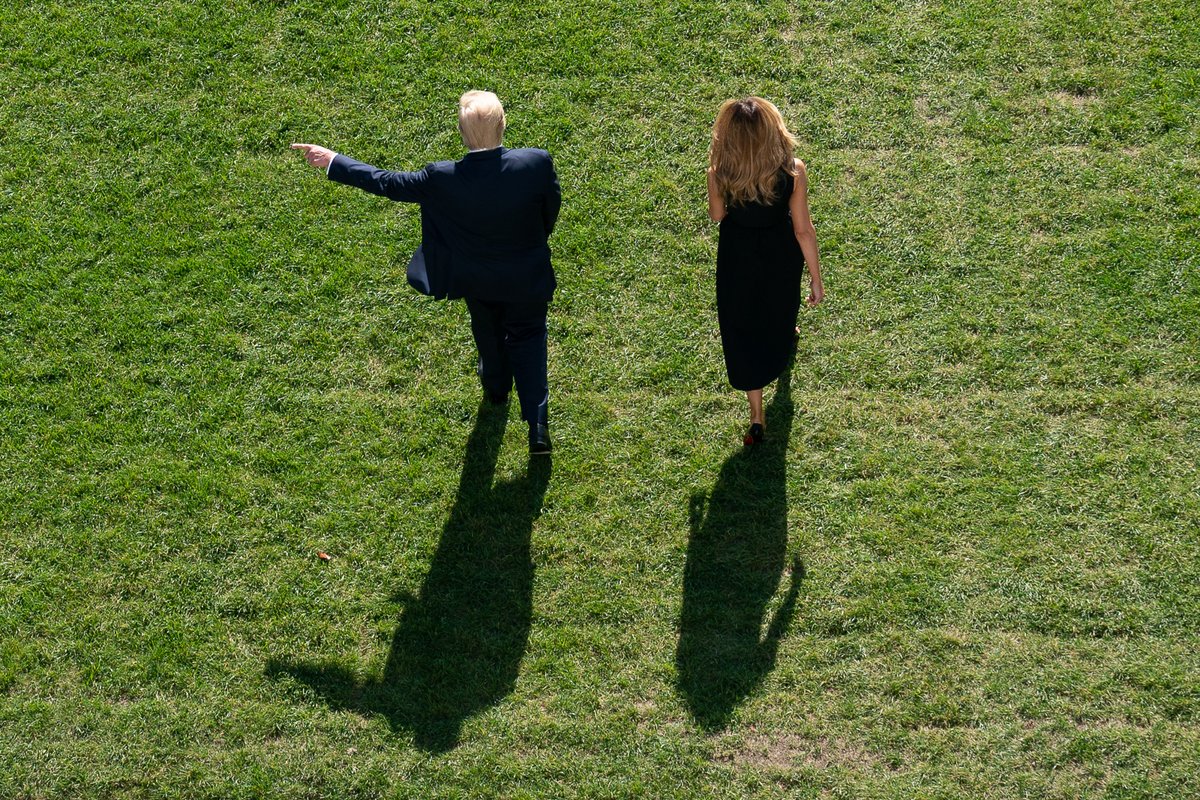 US President Donald Trump and First Lady Melania Trump on the South Lawn of the White House in October 2020 Official White House photo by Tia Dufour, via Flickr