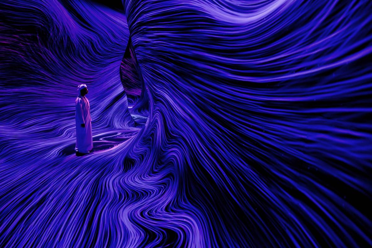 teamLab, Wind Form (2025). Sound: Hideaki Takahashi © teamLab Phenomena Abu Dhabi