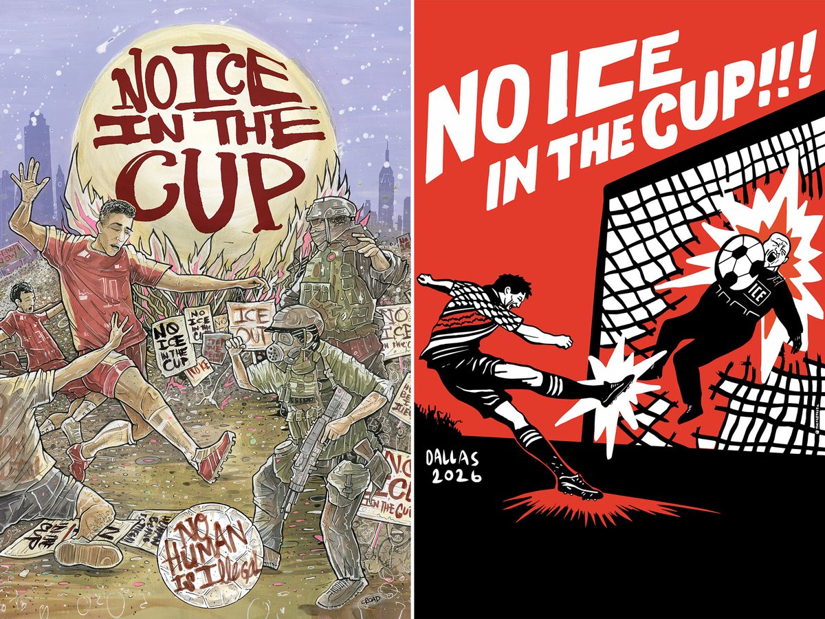 No Ice in the Cup campaign posters designed by Cristy Road Carrera of New York City (left) and Angel Faz of Dallas (right) Courtesy the artists and No Ice in the Cup