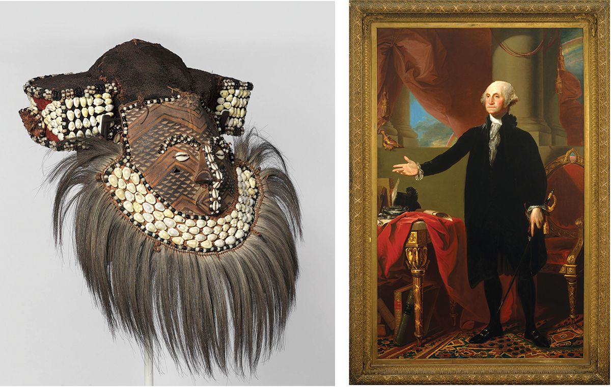 Founding fathers: An exhibition at the Brooklyn Museum pairs a Kuba mask from the Republic of Congo with a Gilbert Stuart painting of George Washington Brooklyn Museum