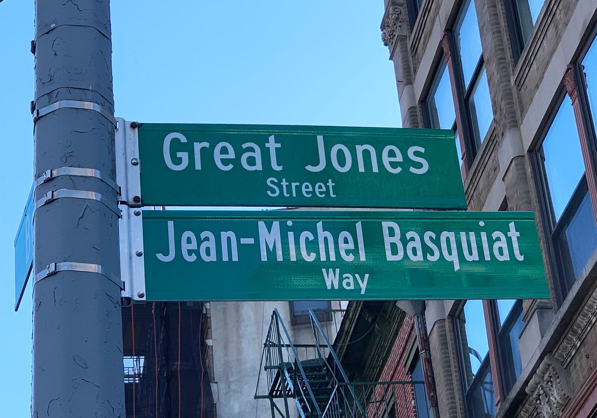 The new Jean-Michel Basquiat Way sign on Great Jones Street and Bowery © Benjamin Sutton