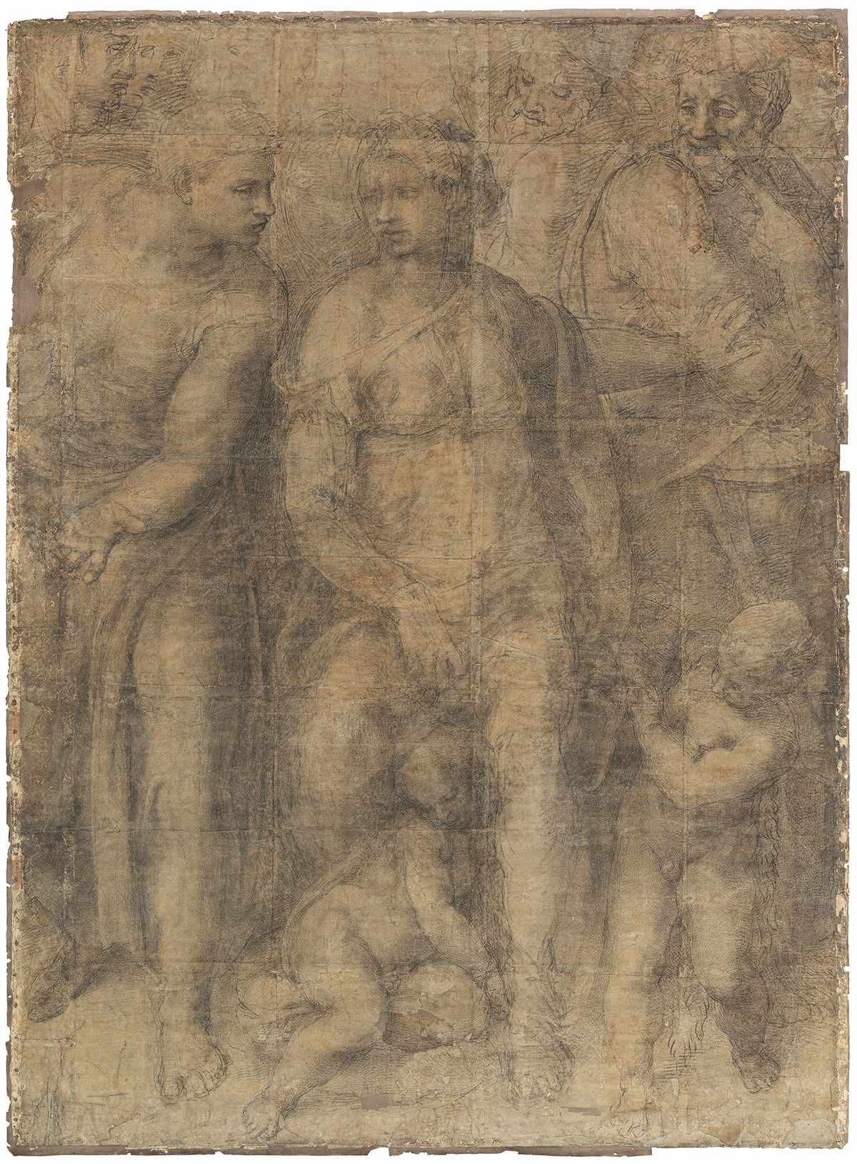 Michelangelo Buonarroti, cartoon for Epifania, chalk on paper, about 1550-53.© The Trustees of the British Museum