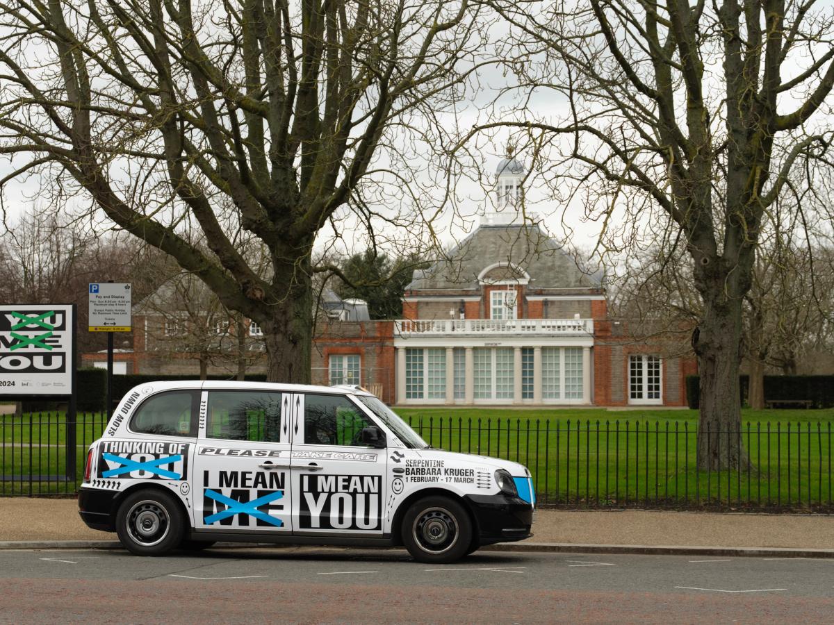 A London taxi advertising the Barbara Kruger exhibition at the Serpentine

courtesy Serpentine