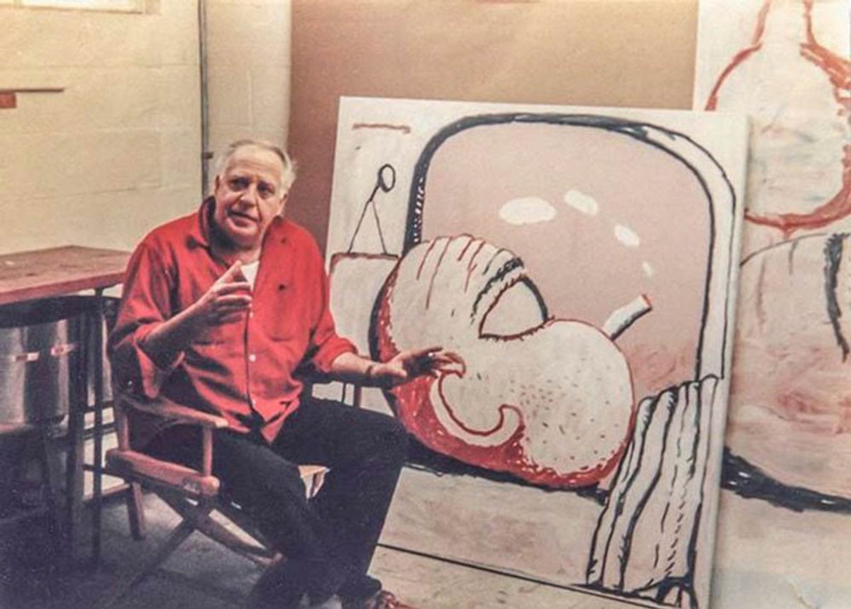 Philip Guston with Smoking I (1973); from the late 1960s until his death in 1980, the artist’s focus moved to figuration, away from the abstraction that characterised the earlier part of his career  Photo: Barbara Sproul