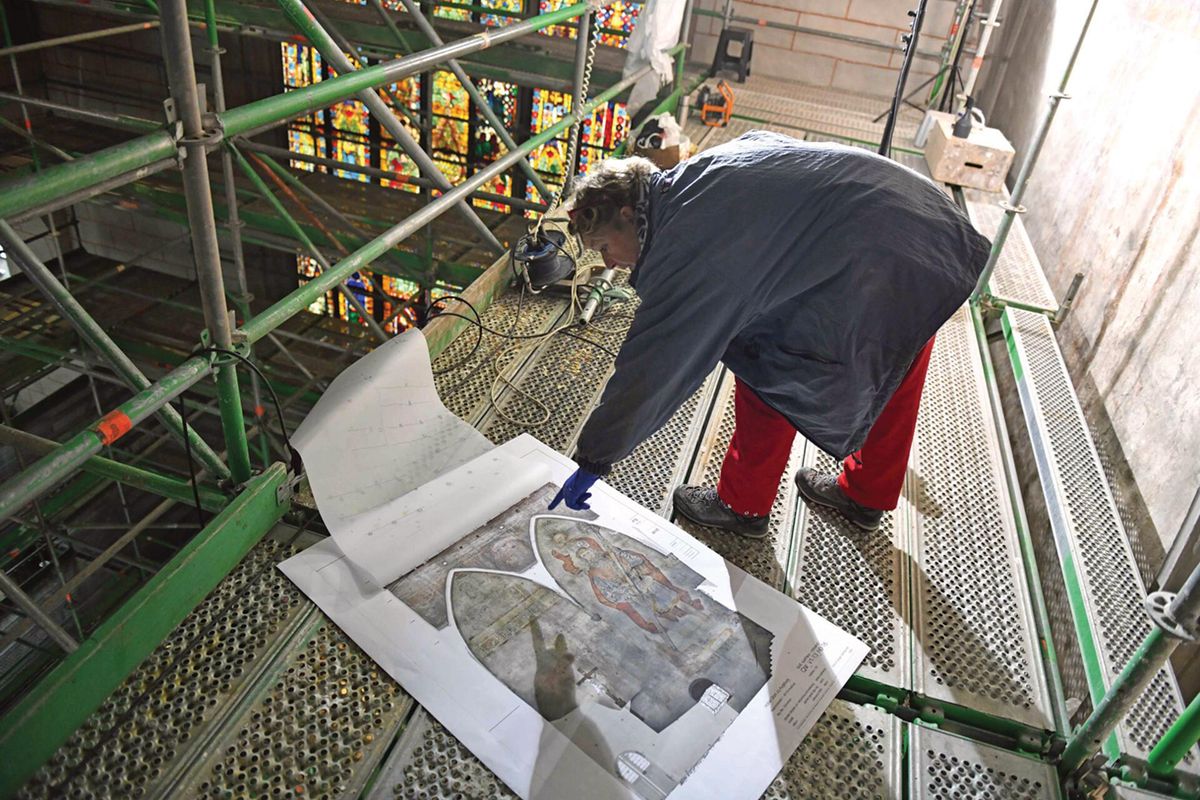 Restorers used a photographic plan to map the high wall paintings in Augsburg cathedral by hand Nicolas Schnall