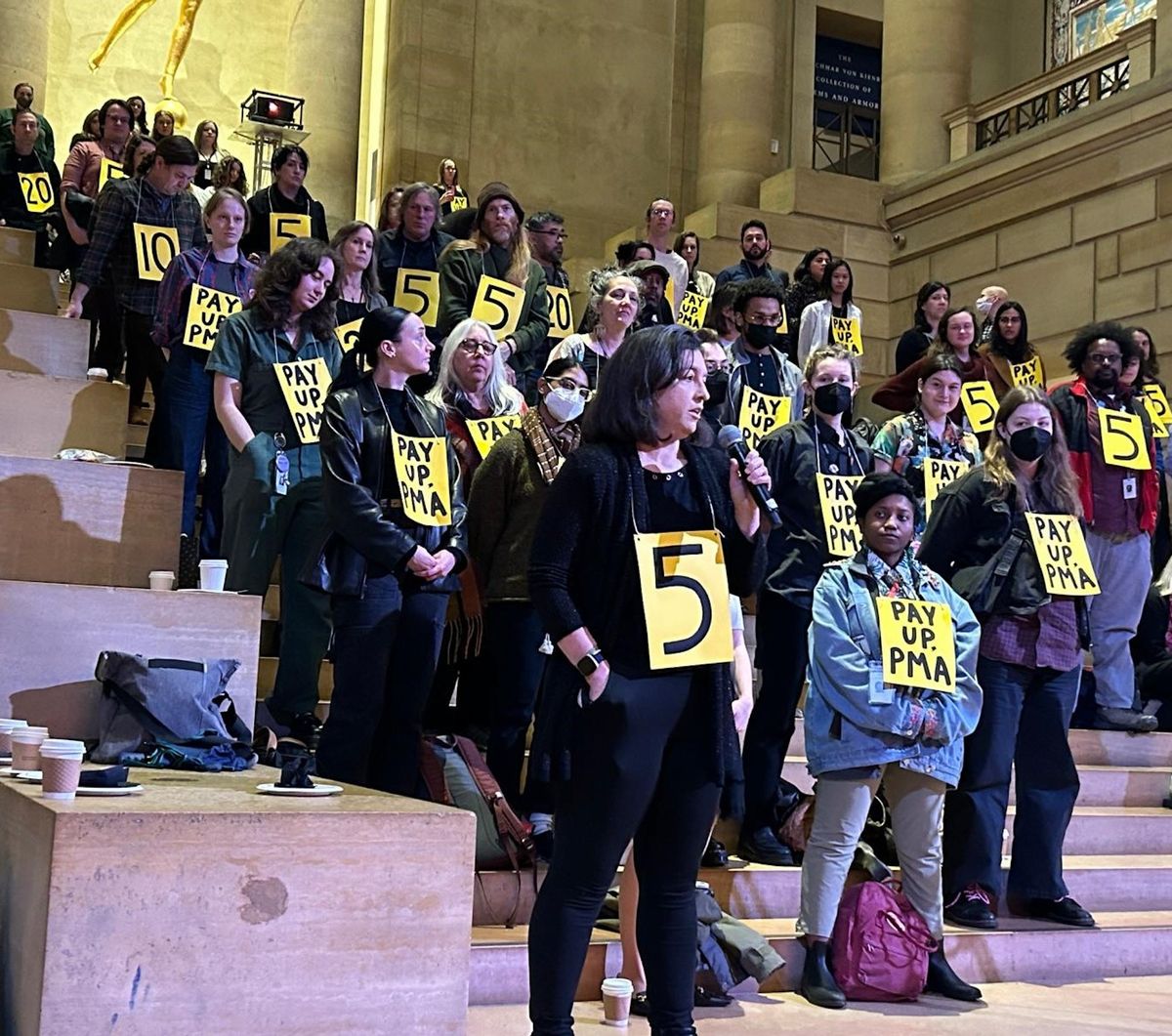 Protesting Philadelphia Museum of Art staff during an internal meeting on 7 March Courtesy American Federation of State, County and Municipal Employees Local 397