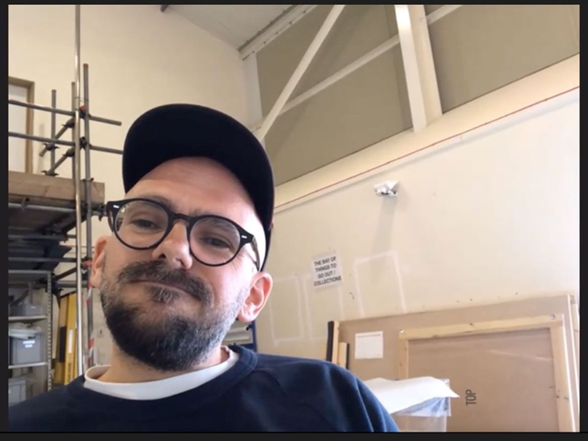 Ryan Gander during a virtual tour of his studio