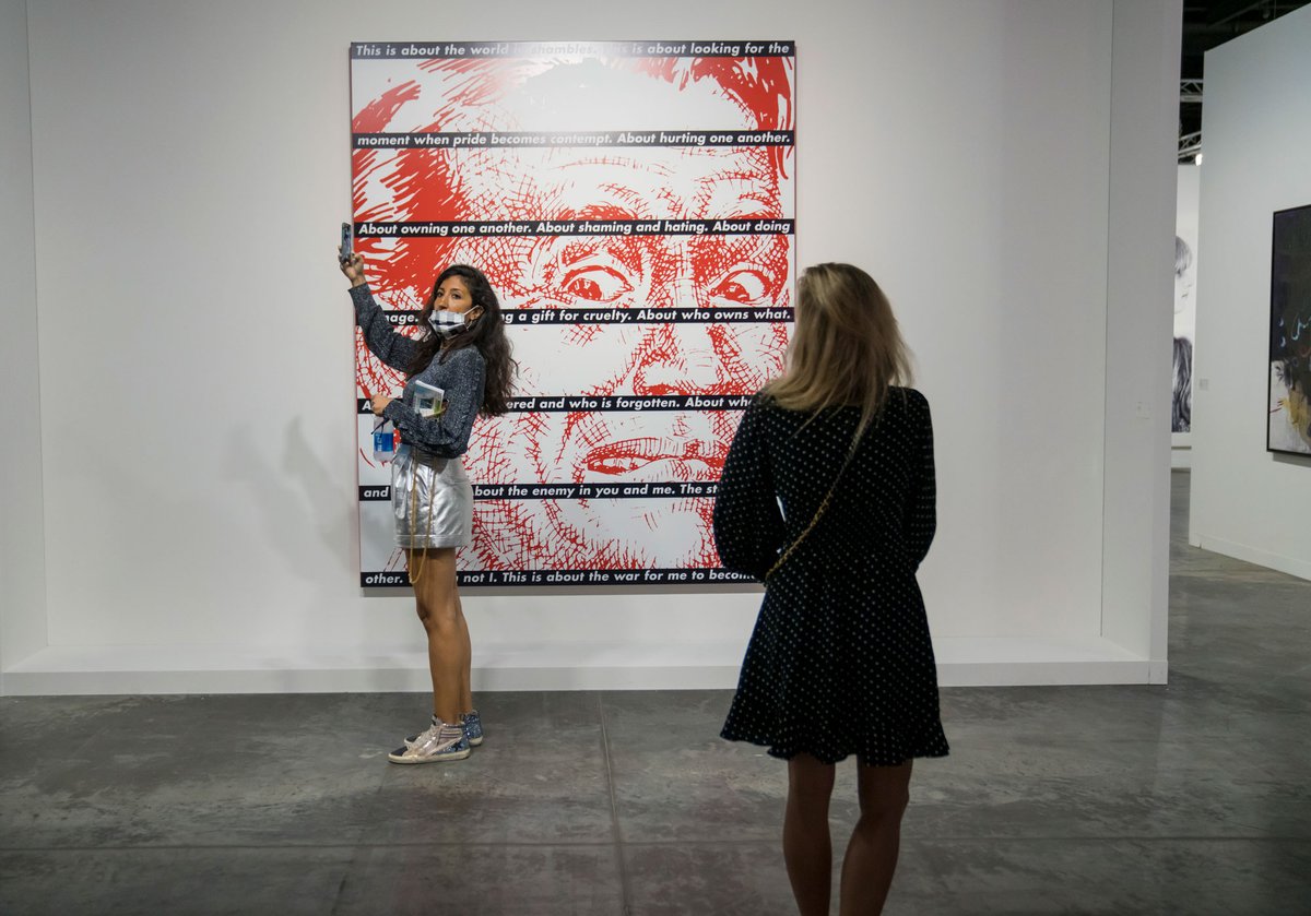 Though created before the onset of Covid-19, Barbara Kruger’s Untitled (Striped 2) (2019), at David Zwirner, reflects the mood of uncertainty still in the air Photo: Eric Thayer