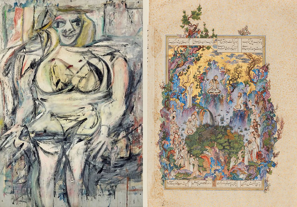 Willem de Kooning’s Woman III (1953) was swapped for folios from a 16th-century version of the Persian poem, the Shahnameh ©  Revocable Trust/ARS, NY and DACS; The Aga Khan Museum