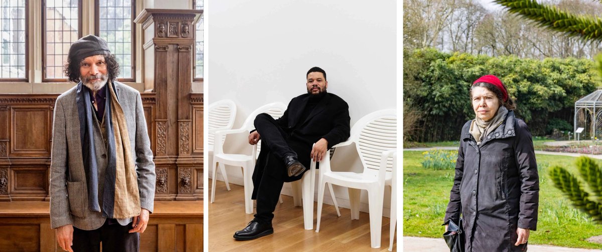 Hew Locke (left), Oscar Murillo (centre) and Róza El-Hassan (right) will present projects at different historical sites around Münster
Locke: Photo: Hanna Neander; Murillo: Photo: Tim Bowditch. Courtesy of the artist; El-Hassan: Photo: Hanna Neander