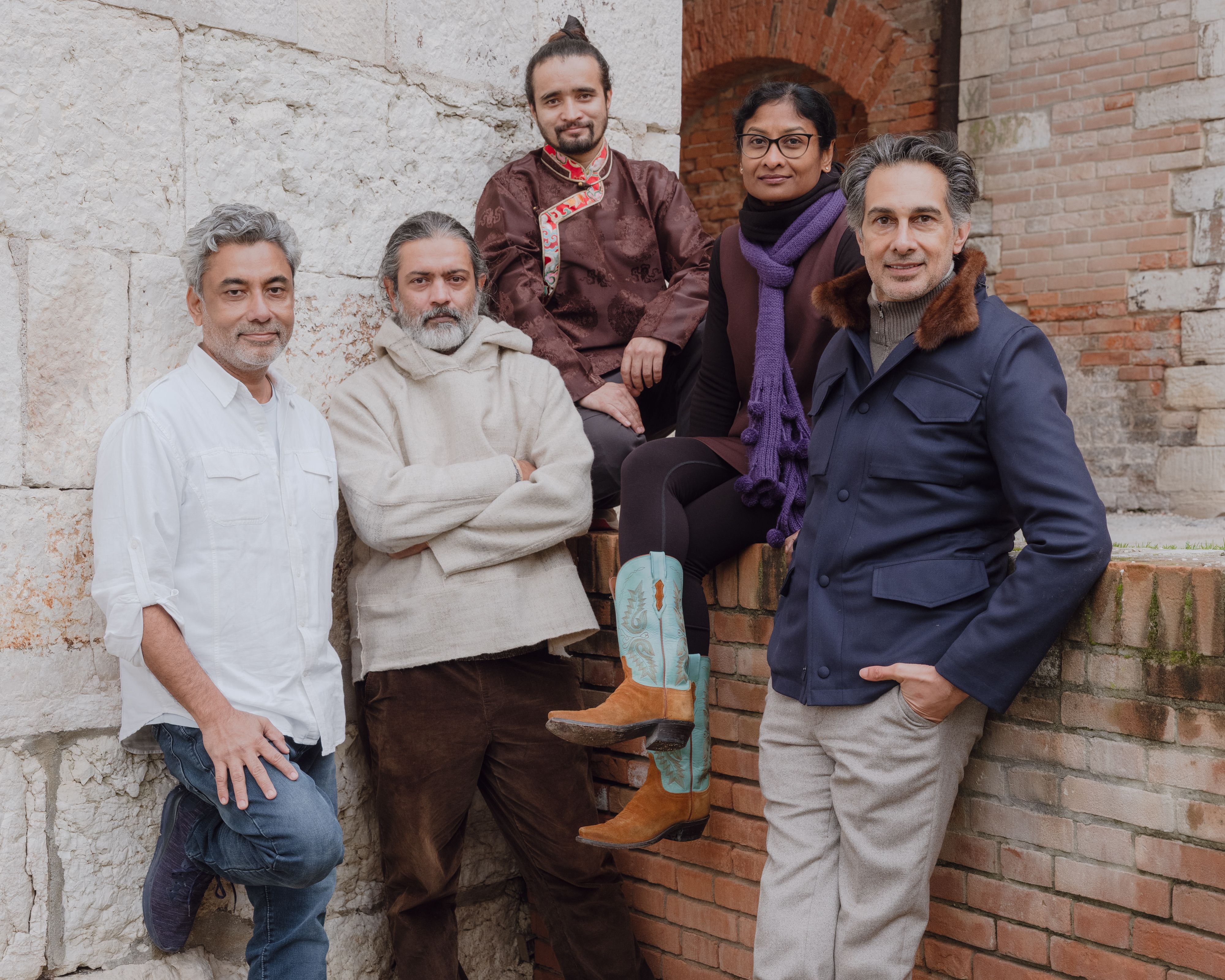 Some of the artists and the curator representing India at the Venice Biennale. From left: Alwar Balasubramaniam (Bala), Asim Waqif, Skarma Sonam Tashi, Ranjani Shettar and Amin Jaffer  © Joe Habben