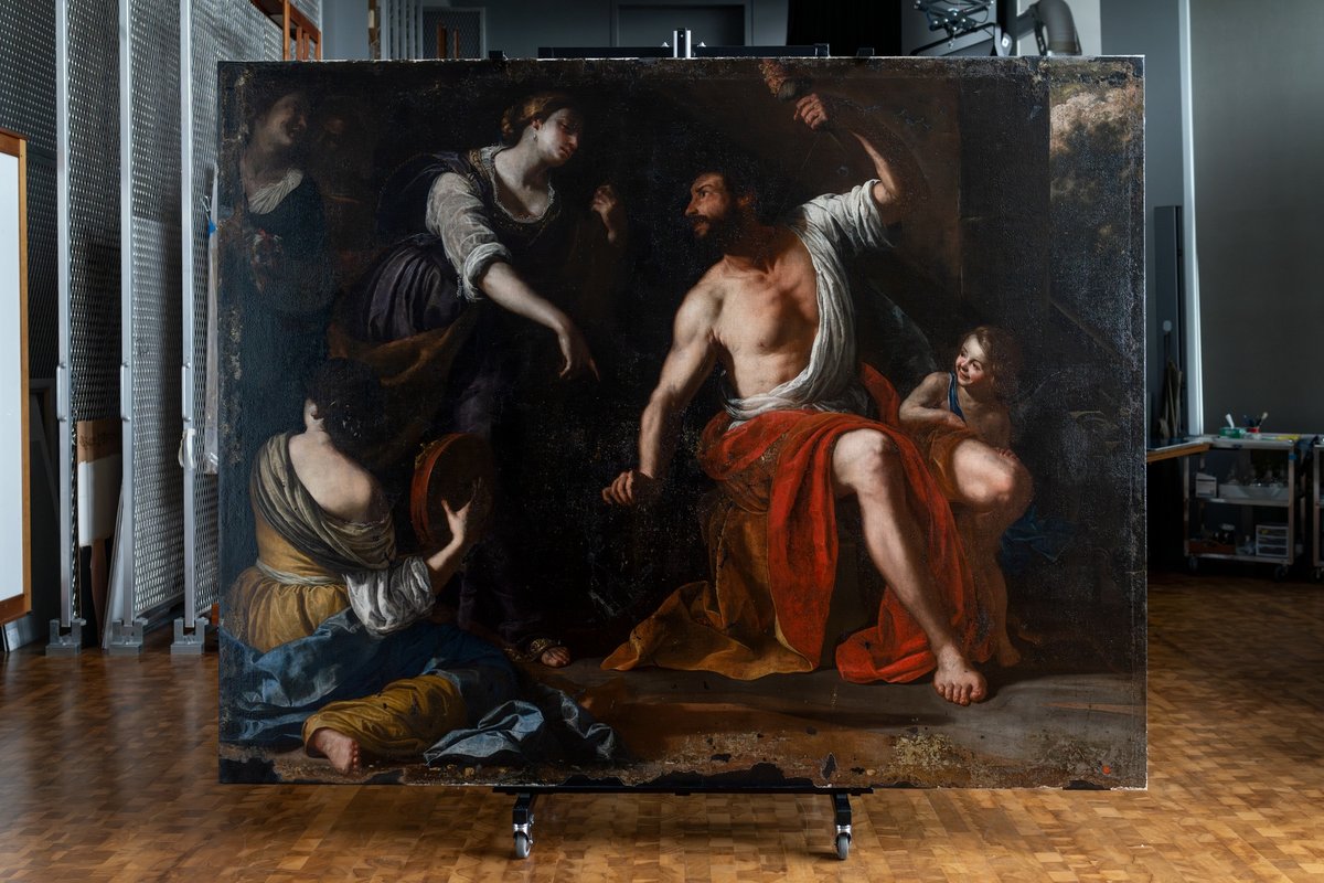 Artemisia Gentileschi’s Hercules and Omphale (around 1635–37) nearly fully restored by Getty’s senior conservator of paintings Ulrich Birkmaier Sursock Palace Collections, Beirut, Lebanon. © 2025 J. Paul Getty Trust