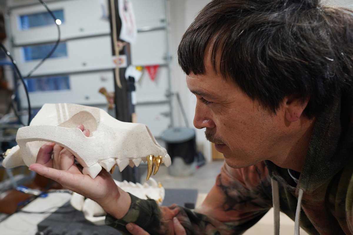 Artist Cannupa Hanska Luger created seven ceramic dingo skulls for his installation at the Sydney Biennale
Courtesy of the artist