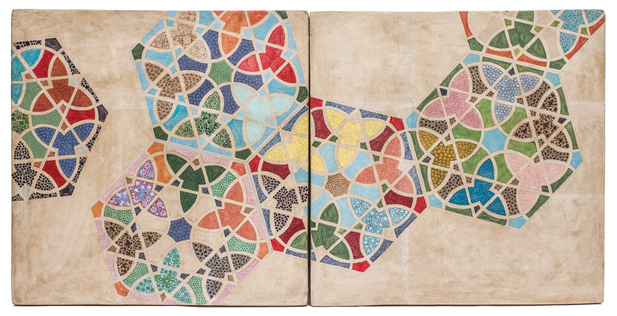 The Bengali artist Praneet Soi’s Srinagar II (2015) is part of a series of papier-mache tiles courtesy of Experimenter and the artist