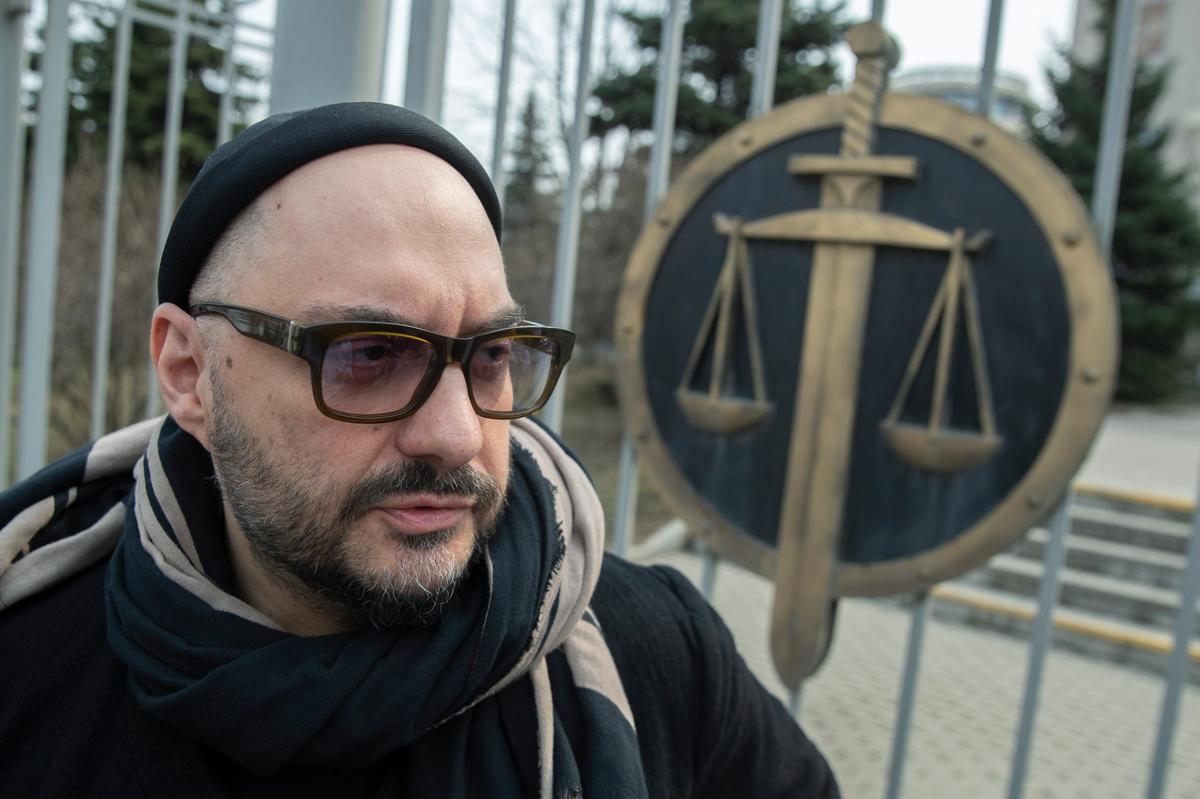 Russian theatre and film director Kirill Serebrennikov speaks to the media after a court hearing in Moscow, in 2019 AP Photo/Pavel Golovkin