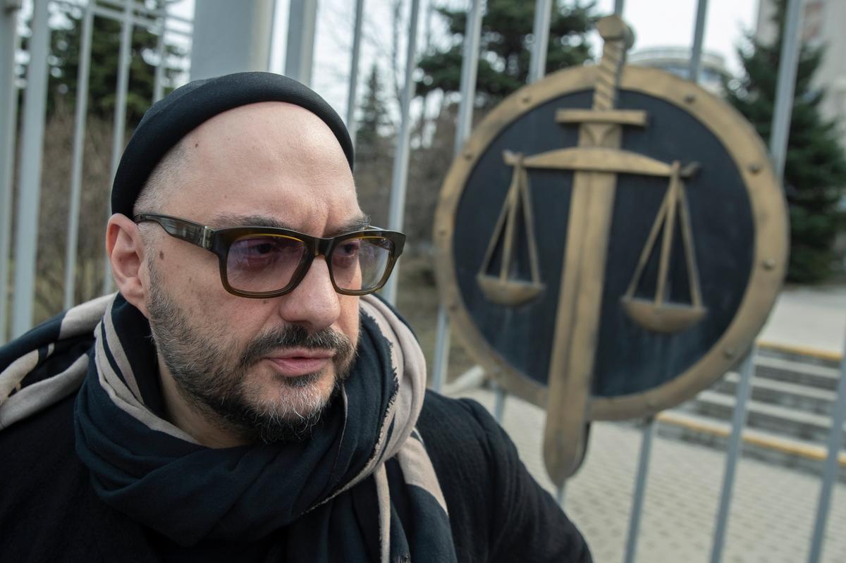 Russian theatre and film director Kirill Serebrennikov speaks to the media after a court hearing in Moscow, in 2019 AP Photo/Pavel Golovkin