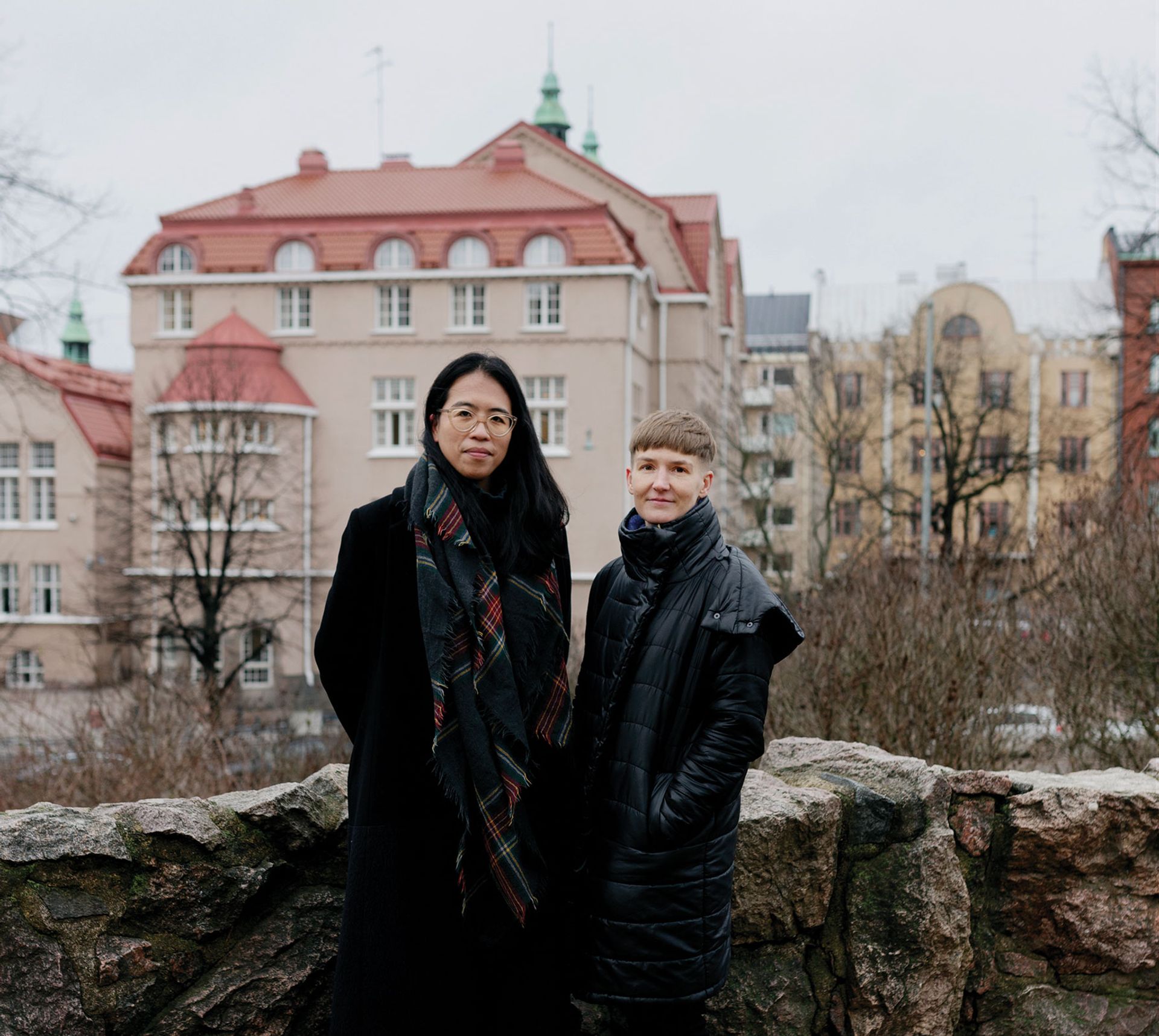 Christina Li (left), the curator of the Finnish pavilion, and Pilvi Takala (right), whose video Close Watch is based on her time working as security guard Photo: Ida Enegren/Frame Contemporary Art Finland