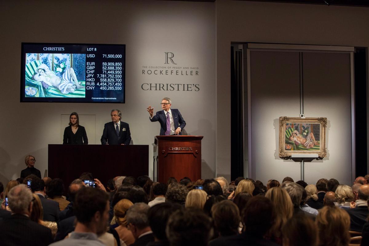 The auction of Peggy and David Rockefeller’s collection in New York in May contributed £614m to the first half of 2018 © Christie's