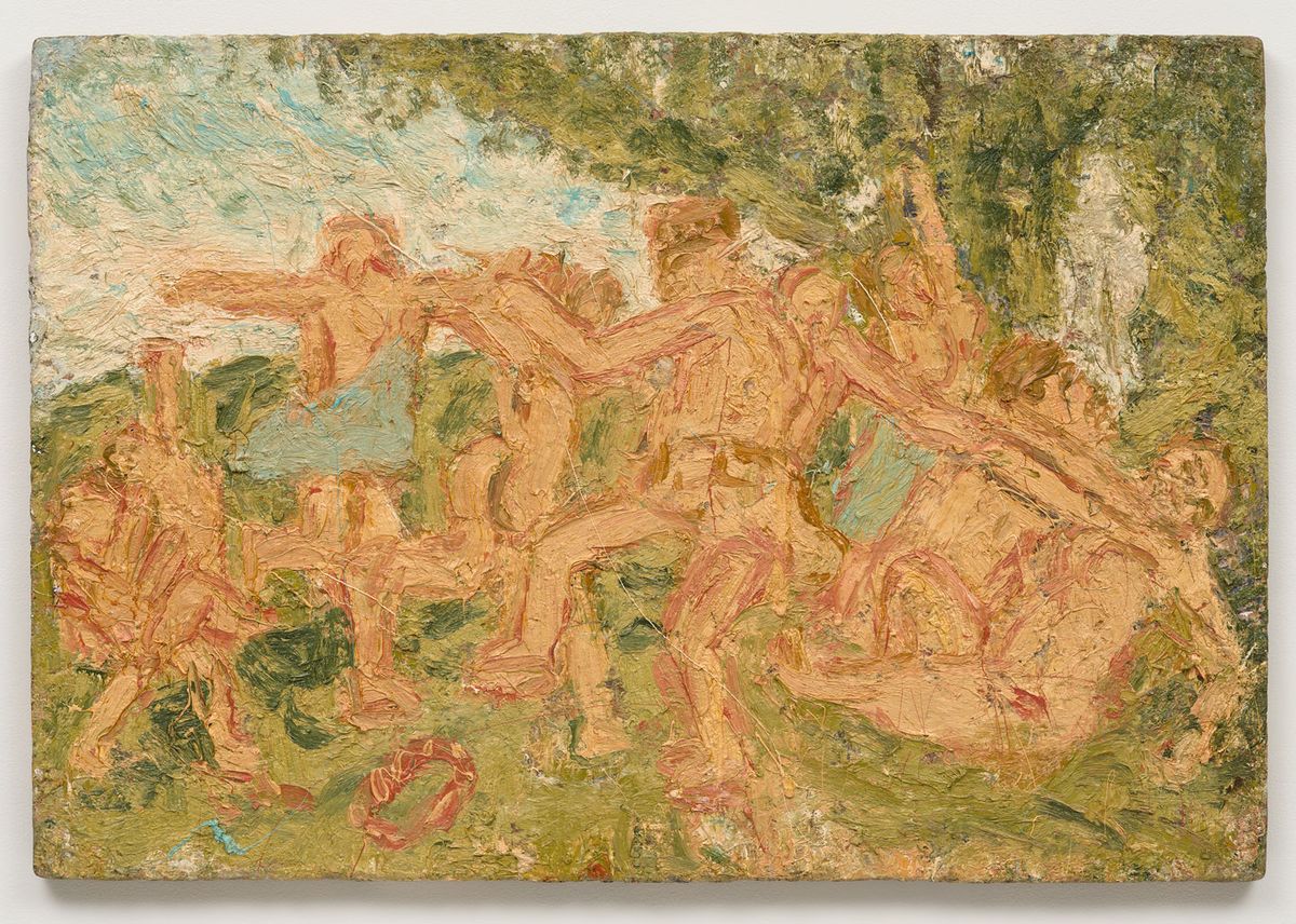 Leon Kossoff's Bacchanal before a Herm of Pan by Poussin No. 2 (1998) © Artist’s Estate. Courtesy Annely Juda Fine Art, Mitchell-Innes & Nash and L.A. Louver