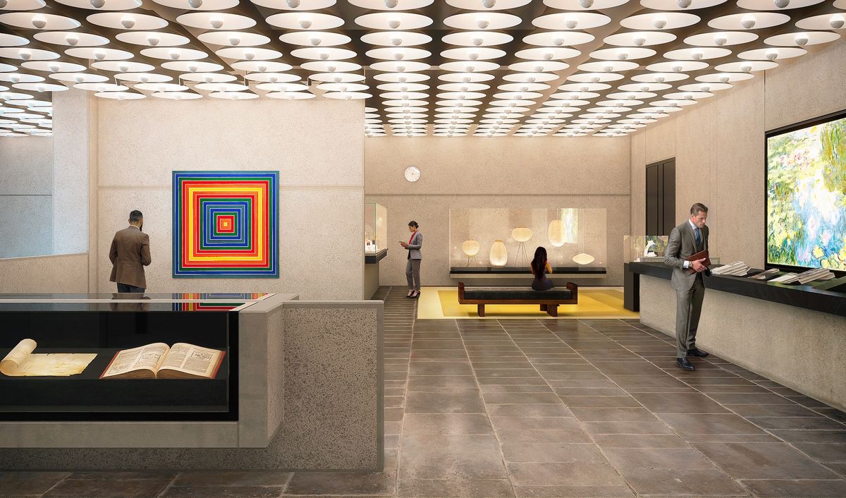 Rendering of the Sotheby's lobby at 945 Madison Avenue Courtesy Sotheby's. Frank Stella: © Frank Stella / Artist Rights Society (ARS), New York. Isamu Noguchi: © 2025 The Isamu Noguchi Foundation and Garden Museum, New York / Artists Rights Society (ARS), New York