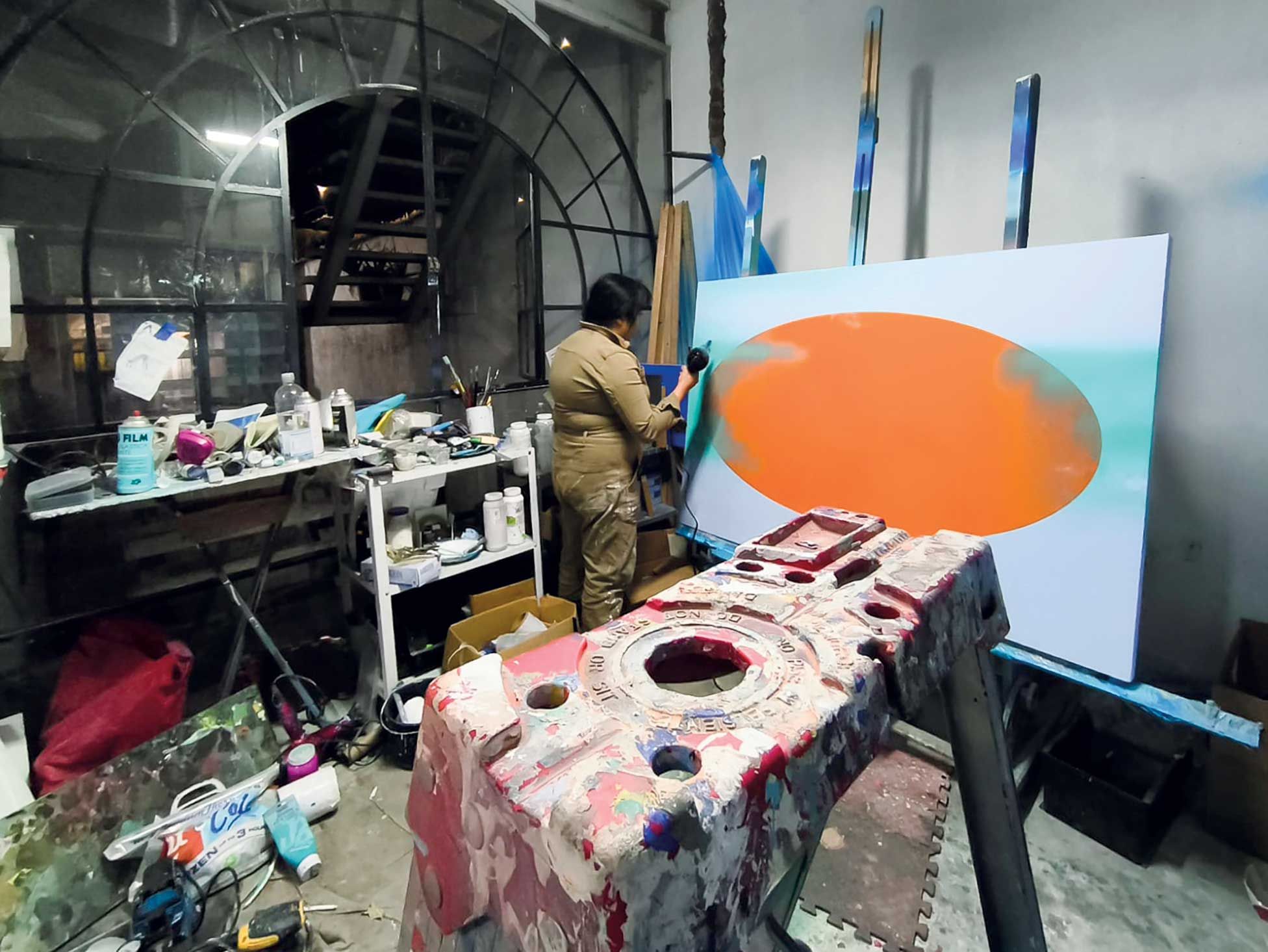 The artist Cecilia Barreto working at her studio in the Santa María la Ribera neighbourhood of Mexico City 

Courtesy the artist