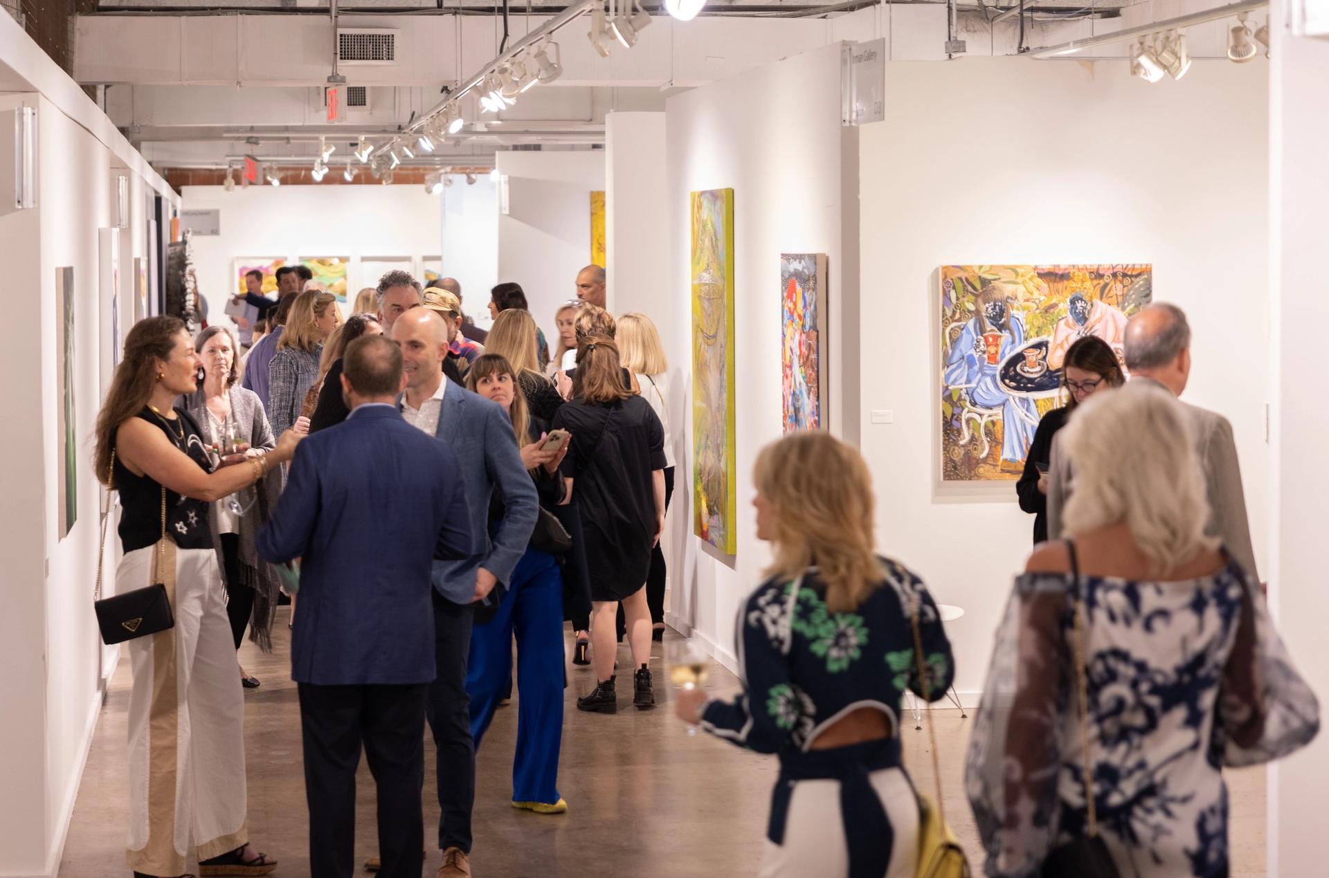 Visitors browse stands at the 2023 edition of the Dallas Art Fair during the VIP preview on 20 April. Courtesy Dallas Art Fair