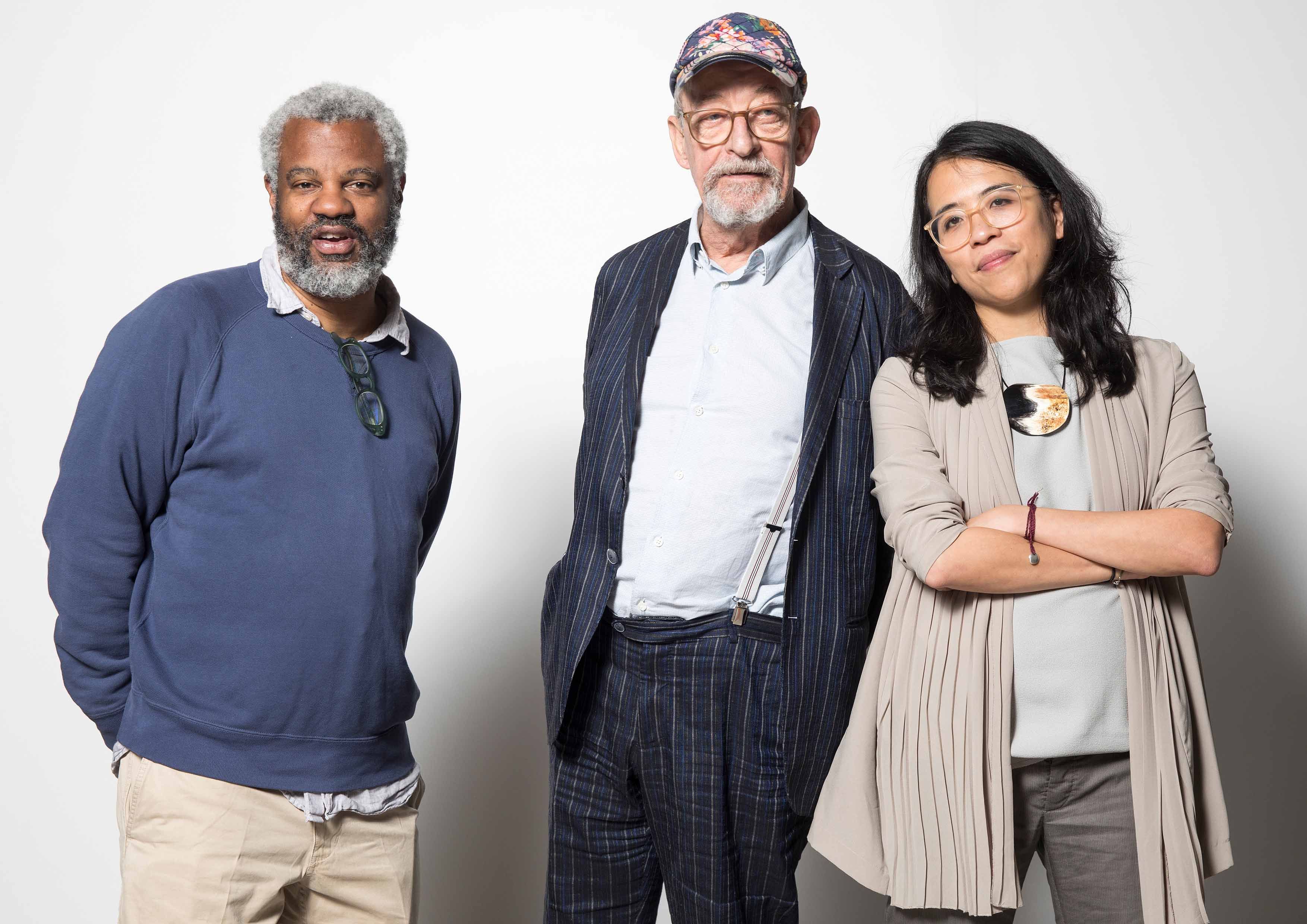 Art Basel's new "intergenerational" curatorial team of Christina Li (Hong Kong), Kasper König (Basel) and Hamza Walker (Miami) © Art Basel