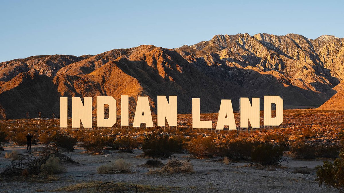 Nicholas Galanin's Never Forget (2021) is on view at Desert X in Palm Springs Photo: © Lance Gerber., courtesy the artist and Desert X