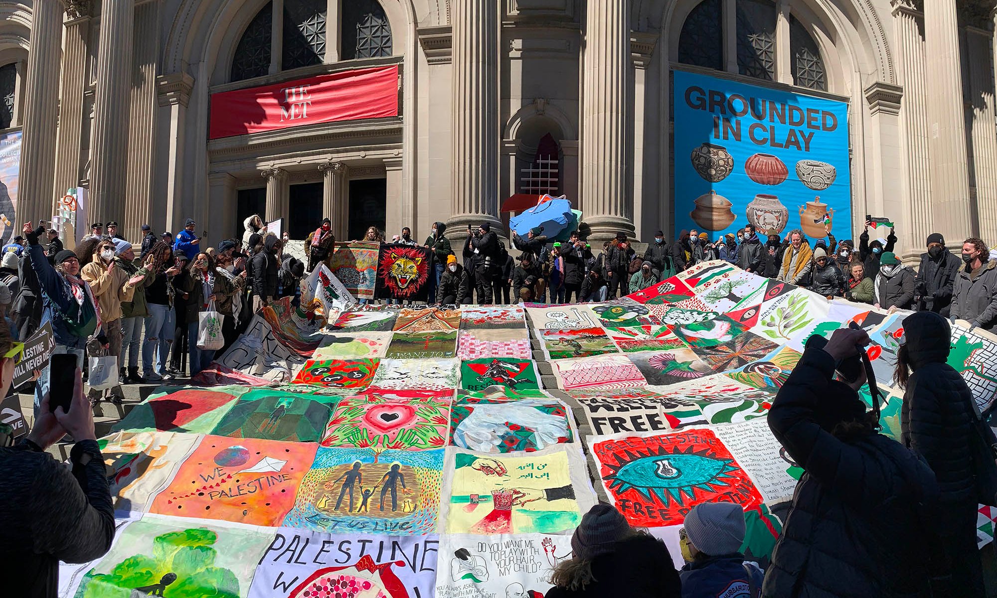 Artists and activists unveil giant pro-Palestine quilt on Metropolitan Museum's front steps - Vimarsana News