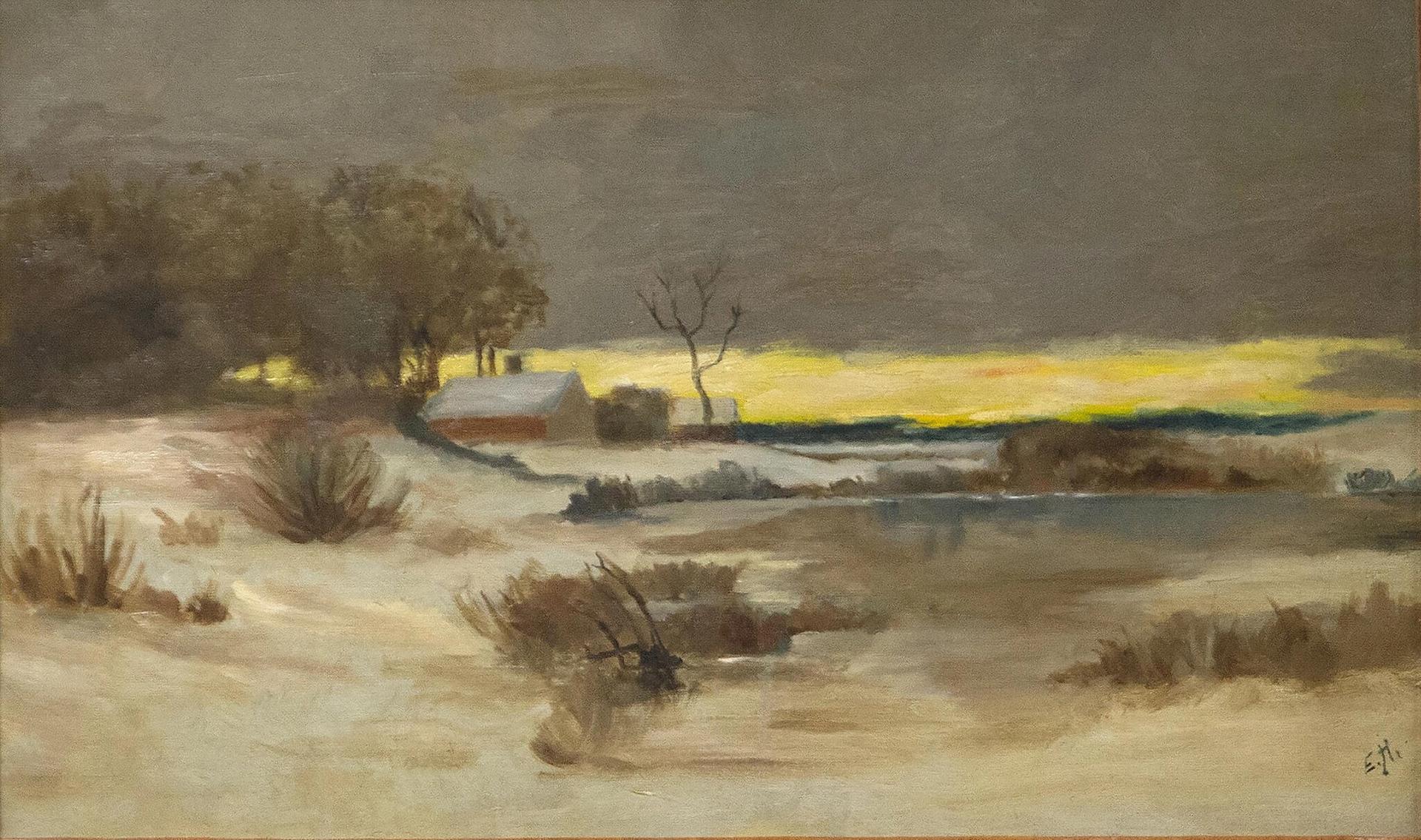 Hopper's teenage oil painting, Old ice pond at Nyack (around 1897), was found to be a copy after the Tonalist artist Bruce Crane 