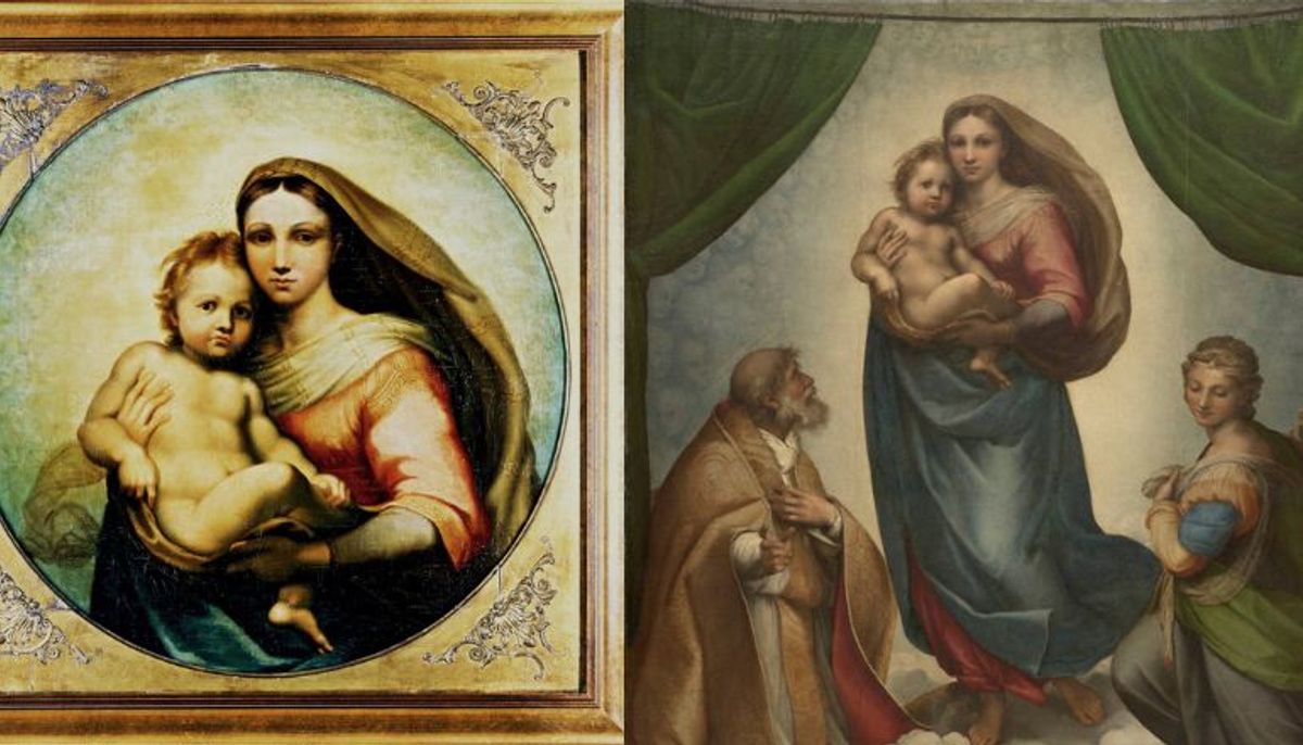 The de Brécy Tondo alongside Raphael’s 16th-century masterpiece, the Sistine Madonna
Courtesy of the University of Nottingham