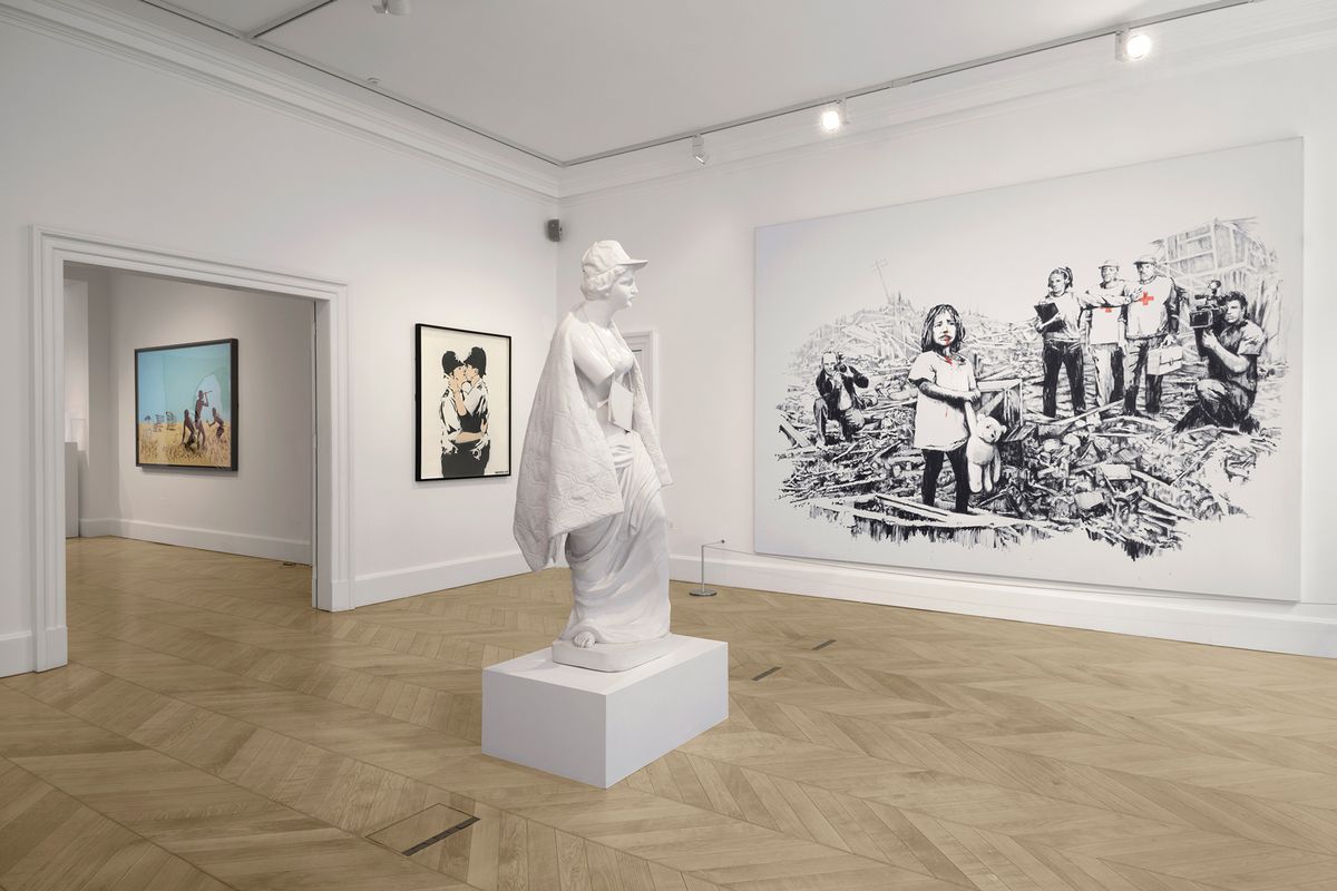 Installation view of Banksy, Greatest Hits: 2002-08 at Lazinc gallery in London Courtesty of Lazinc