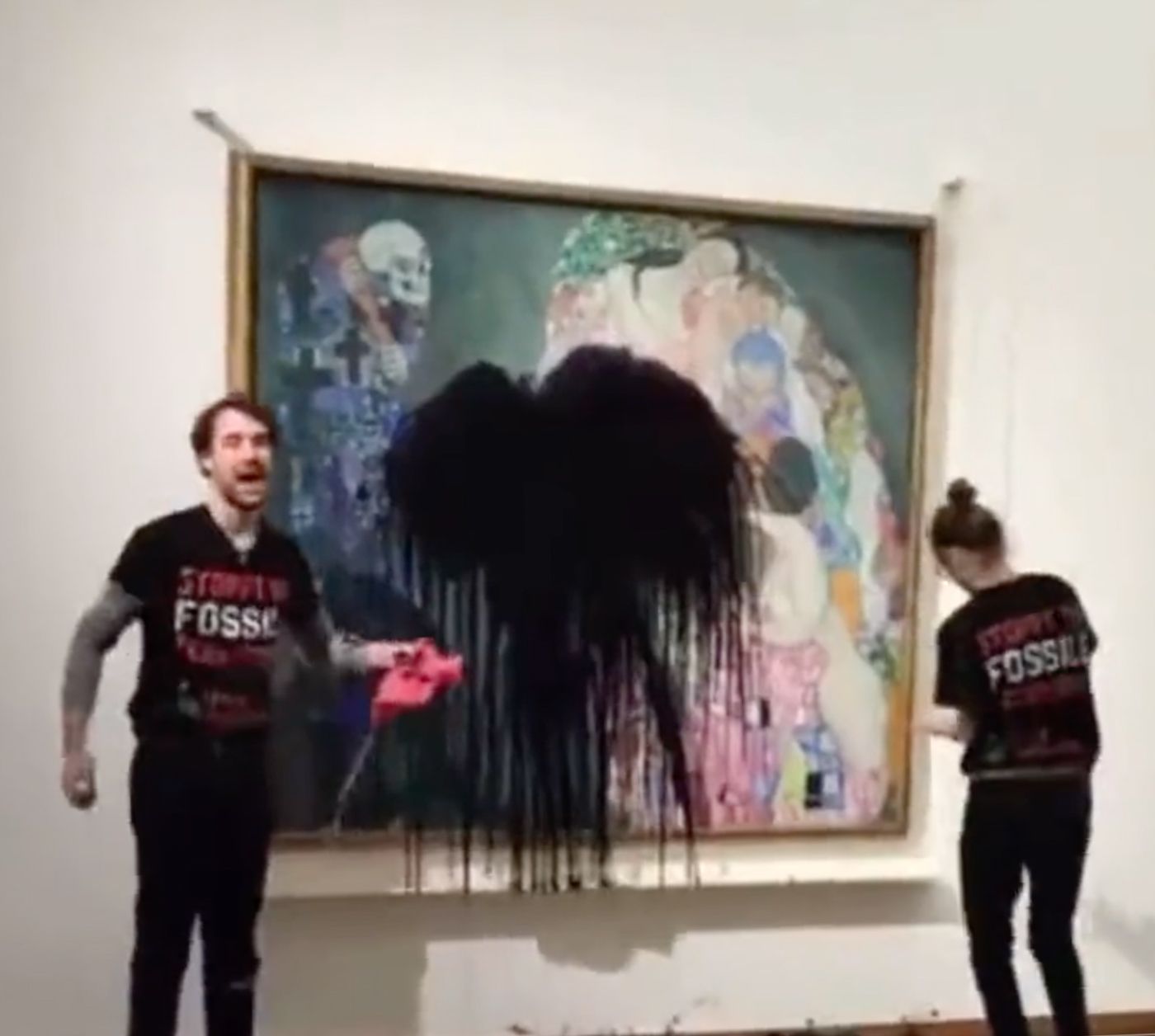Climate activists in Vienna pour oil over Gustav Klimt painting