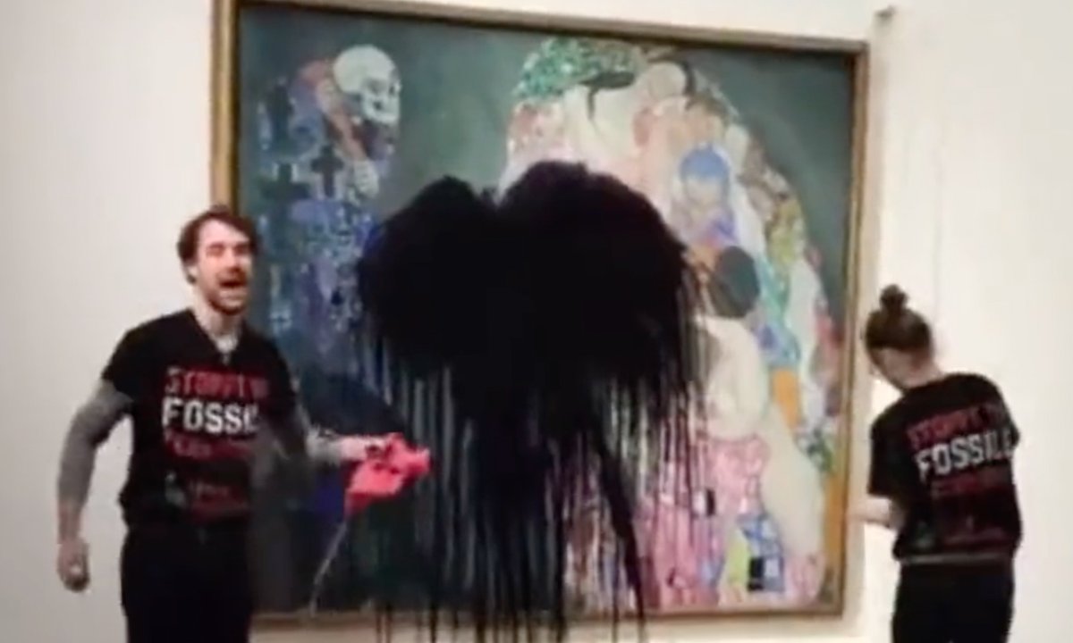 Local weather activists in Vienna pour oil over Gustav Klimt portray Local weather activists in Vienna pour oil over Gustav Klimt portray