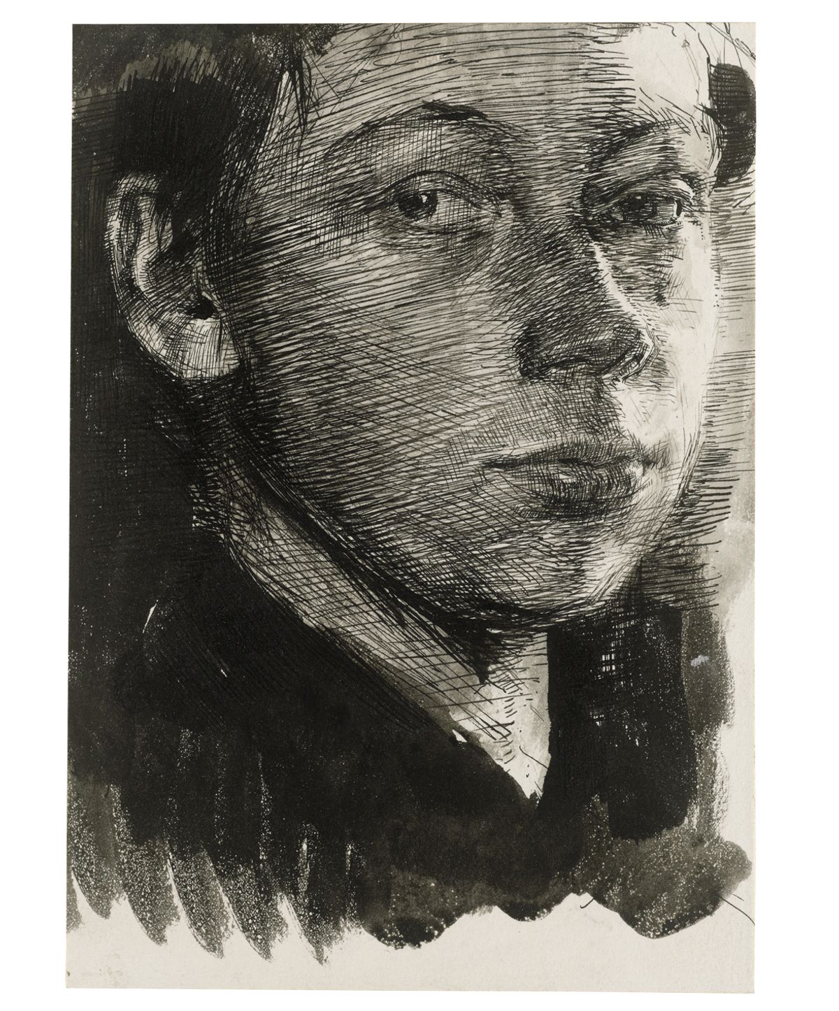 Käthe Kollwitz, Self-Portrait turned half right (around 1890). An early drawing when the artist was emerging from the student; enquiring, confident and diffident, curious and charming. Talent so evident Courtesy of the Kupferstich-Kabinett, Staatliche Kunstsammlung Dresden