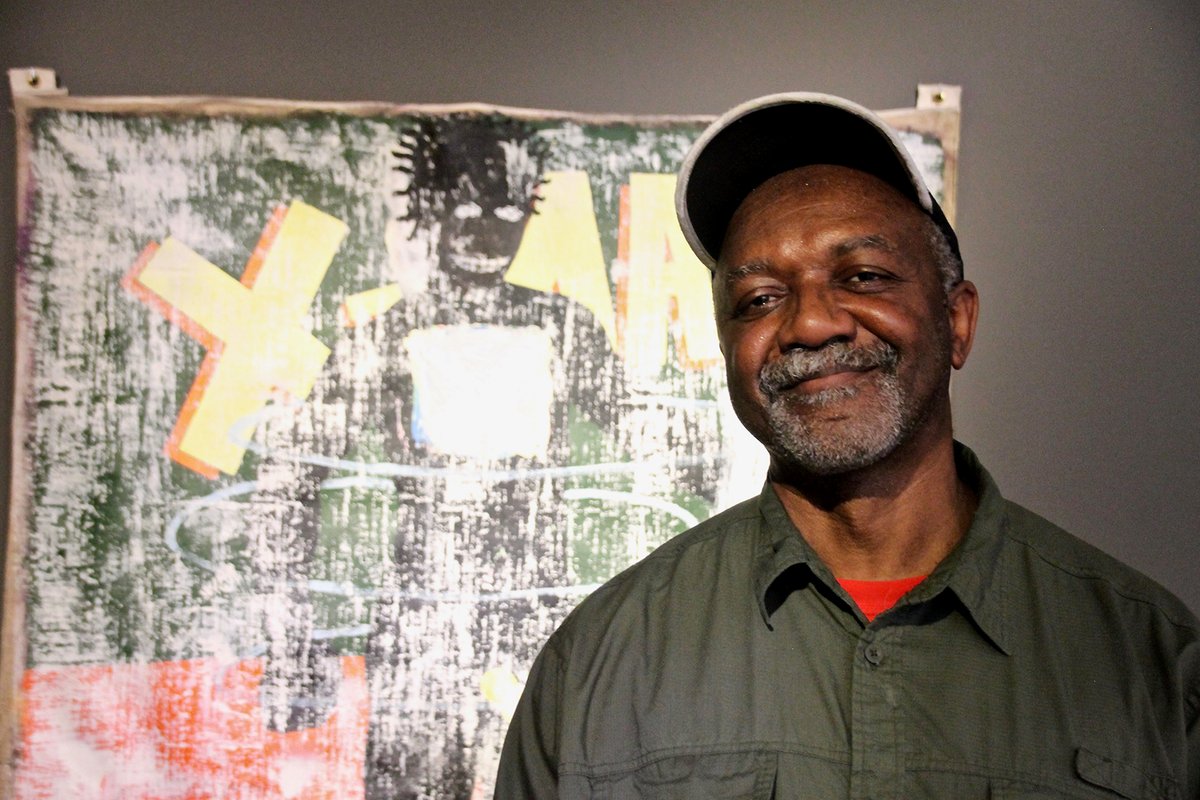 Kerry James Marshall with his work X-Man (1989) Photo: Hadani Ditmars
