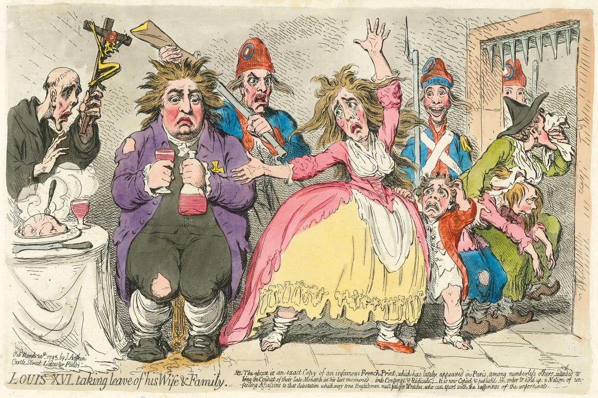 James Gillray’s etching Louis XVI taking leave of his Wife & Family (1793), depicting the French King parting from his family the day before he was executed Photo: © Andrew Edmunds
