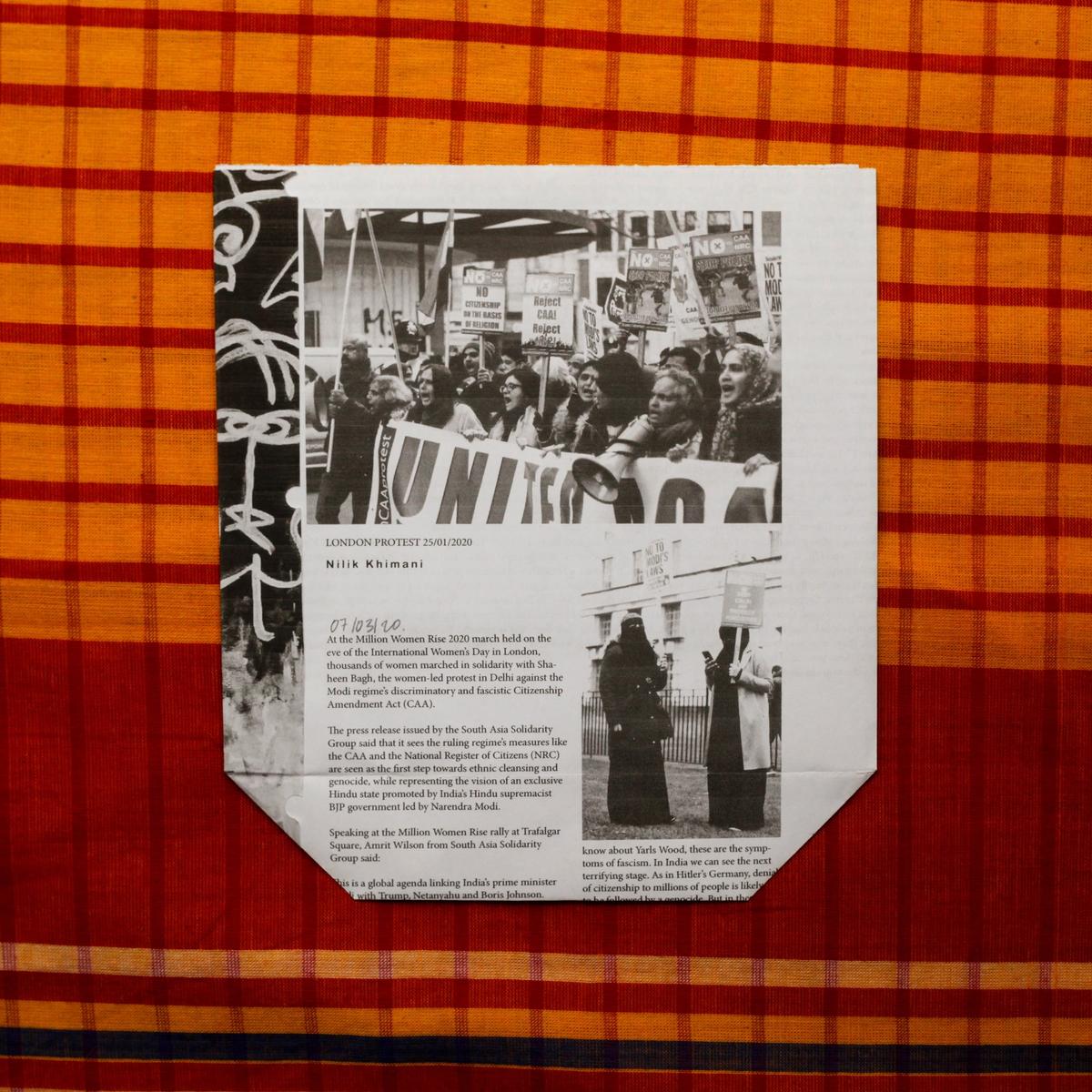 Samosa packet on protests against the CAA laws, part of Sofia Karim's Turbine Bagh project © Sofia Karim