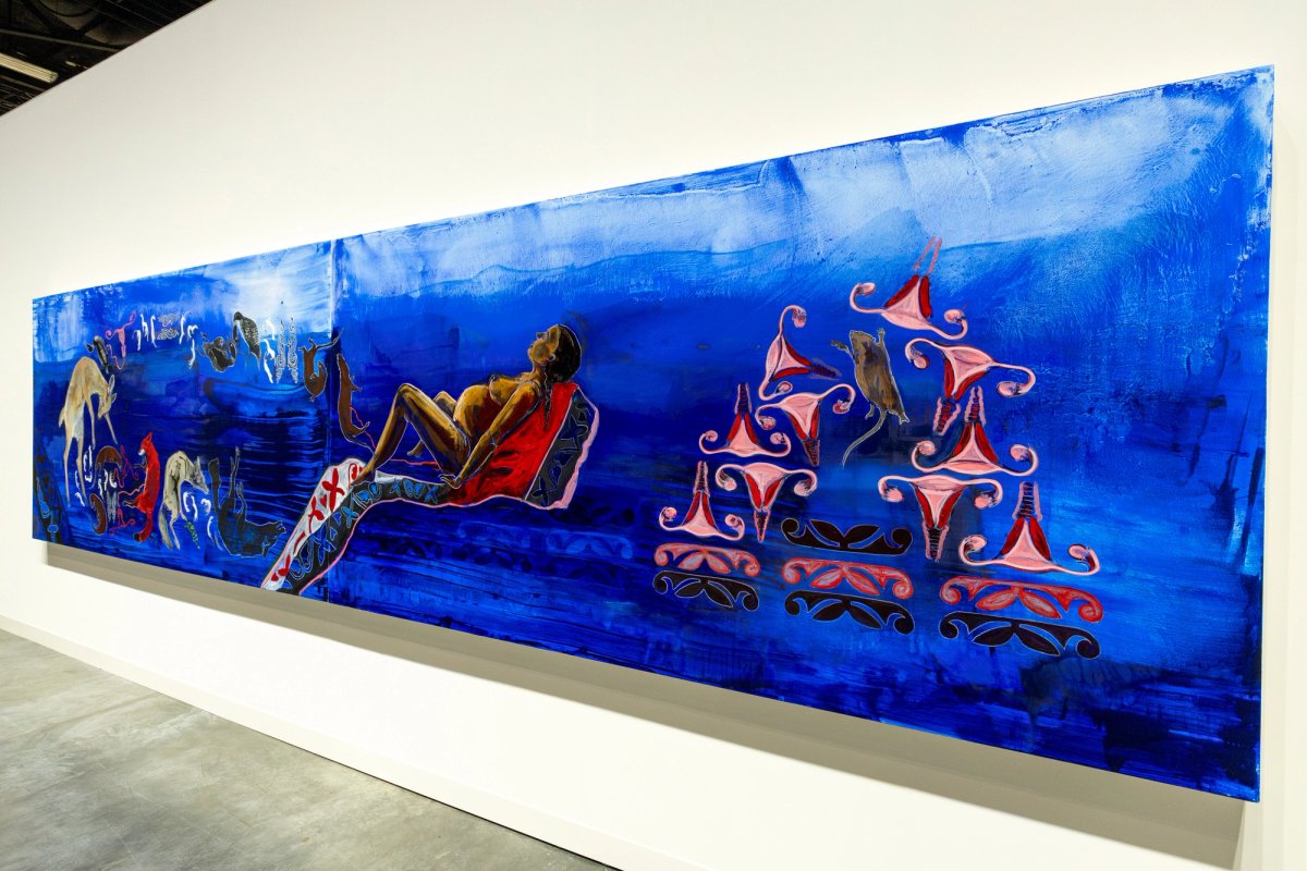 Julie Buffalohead’s Our Bodies Our Choice, in the Meridians section, references wide-ranging injustices against Native Americans Photo: Liliana Mora