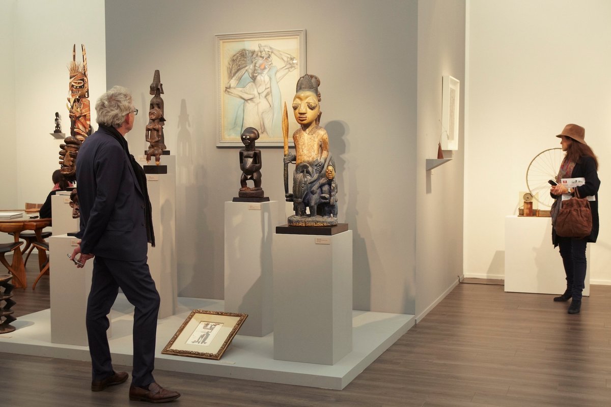 A display of works from Pace African and Oceanic Art on Pace Gallery's stand at Frieze Masters 2014. Photograph by Stephen Wells. Courtesy of Stephen Wells/Frieze