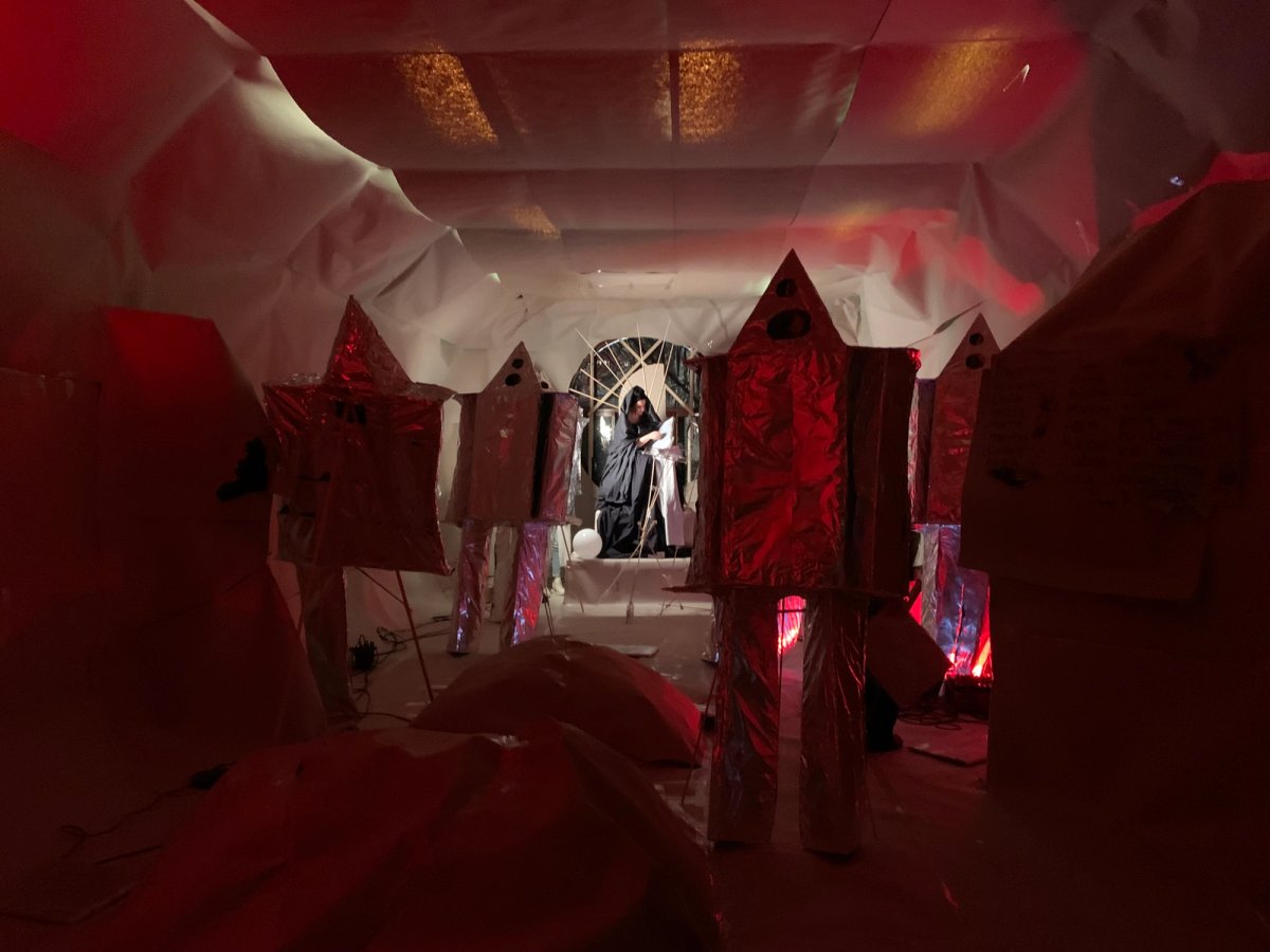 The Kazakhstan Pavilion as it stands now, hosting makeshift performances by Orta Collective. Courtesy of Orta Collective